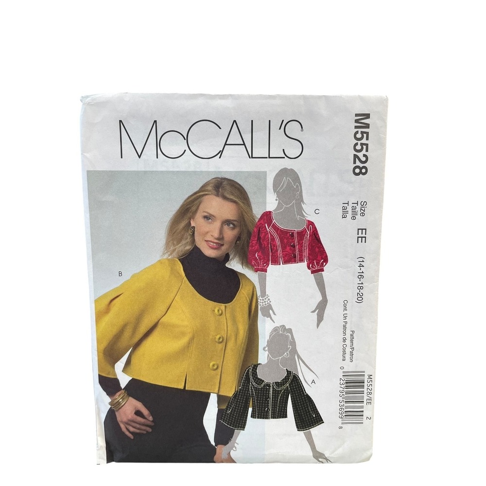 McCALL'S M5528 Misses' Lined Cropped Jackets Size 14-20 Vintage UNCUT FF